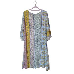 Ana Camila Bohemian Mixed Print Paisley Pastel Artisan Midi Dress Large